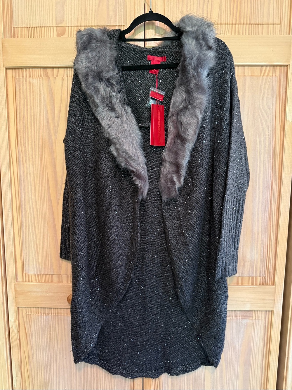 NWT Jennifer Lopez Charcoal Gray Sequin Duster Cardigan